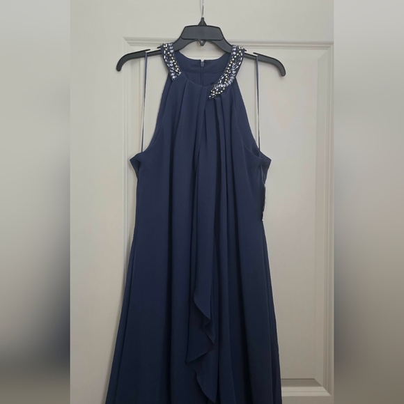 S.L. Fashions Womens Short Beaded Halter Neck Cocktail Gown, Wedding Guest, Part - Picture 2 of 8